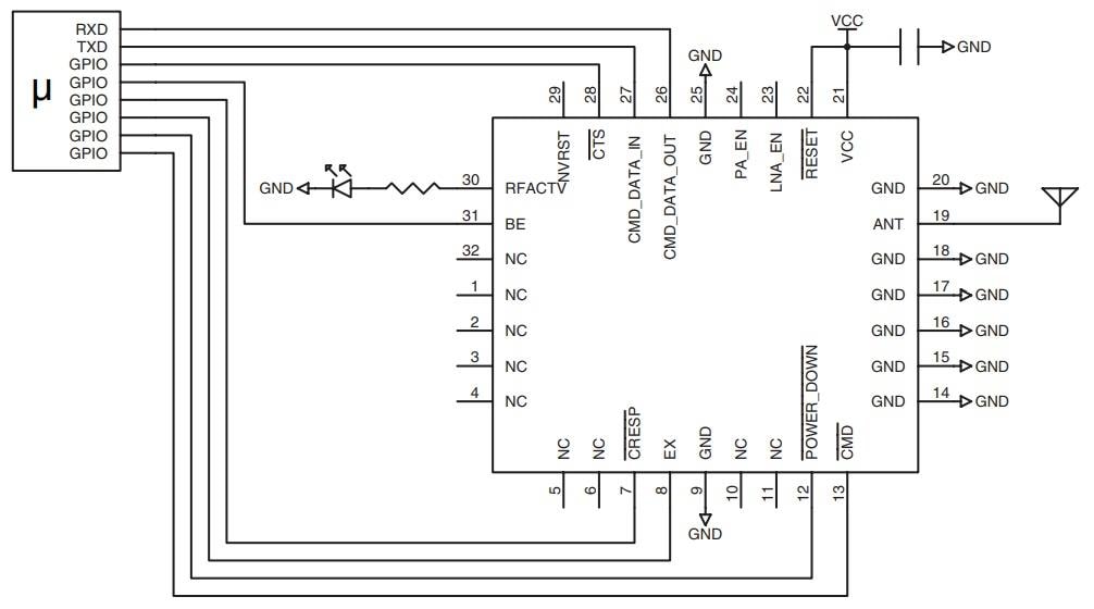 Application Circuit Diagram - TE Connectivity / Linx Technologies HumPRO™ Frequency Hopping Transceiver
