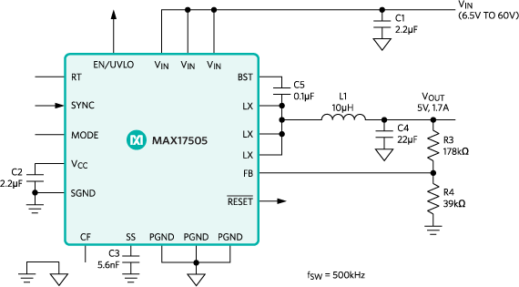 Block Diagram - Analog Devices / Maxim Integrated MAX17505 Step-down DC-DC Converter