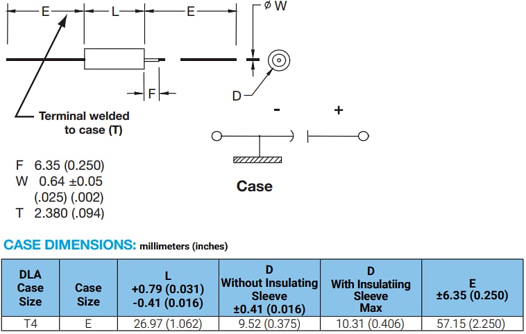 Mechanical Drawing - KYOCERA AVX TWD High-Temp Max-Cap Wet Tantalum Capacitors