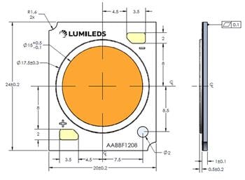 Mechanical Drawing - Lumileds LUXEON CoB Core Range (Gen 3)