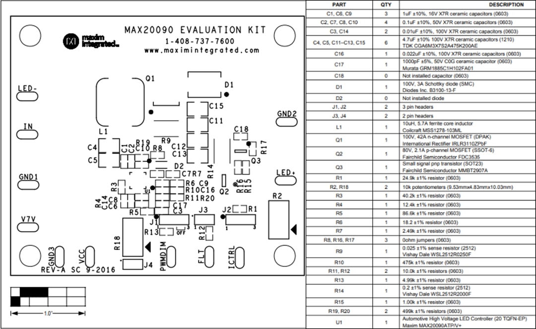 Mechanical Drawing - Analog Devices / Maxim Integrated MAX20090EVKIT Evaluation Kit