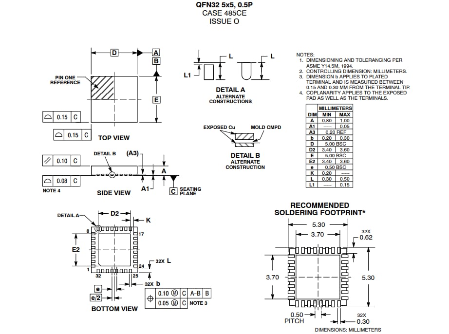Mechanical Drawing - onsemi NCP81239/A USB PD Controller