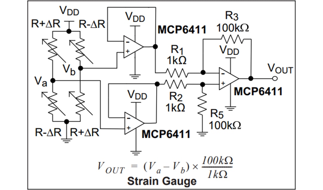 Application Circuit Diagram - Microchip Technology MCP6411 1MHz Operational Amplifier with EMI Filter