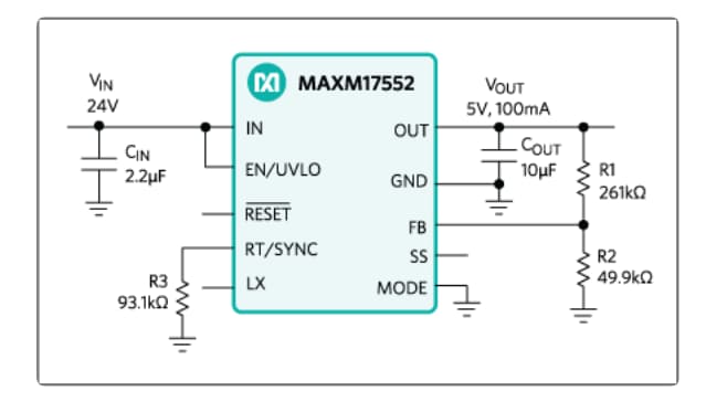 Application Circuit Diagram - Analog Devices / Maxim Integrated Himalaya uSLIC™  MAXM17552 Step-Down Power Modules