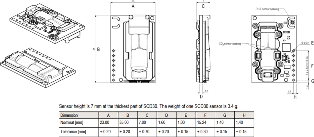 Mechanical Drawing - Sensirion SCD30 Sensor Module
