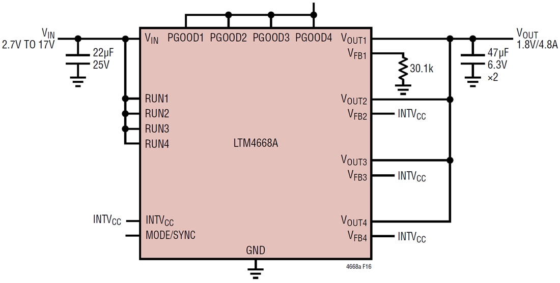 Application Circuit Diagram - Analog Devices Inc. LTM4668A & LTM4668 Quad DC/DC µModule® Regulators