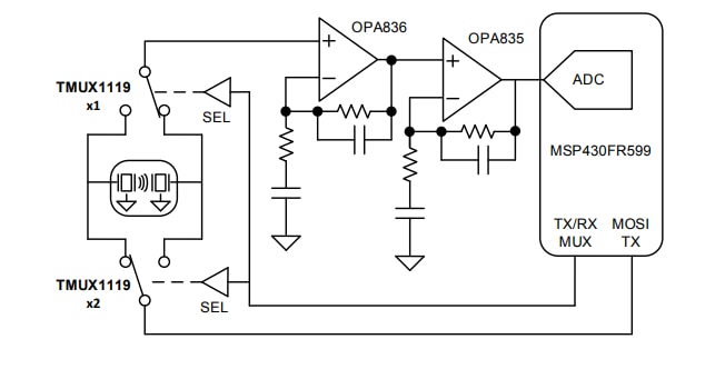 Application Circuit Diagram - Texas Instruments TMUX1119 5V Precision Multiplexers