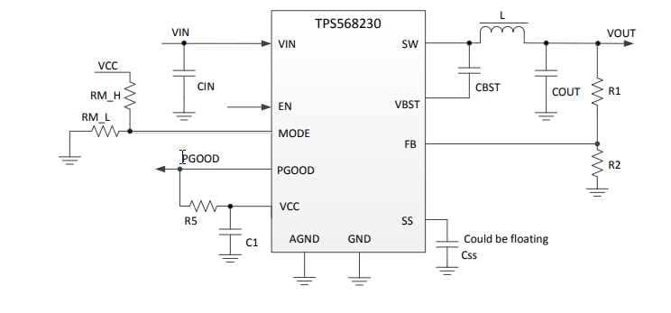 Application Circuit Diagram - Texas Instruments TPS568230 Synchronous Step-Down Voltage Regulators