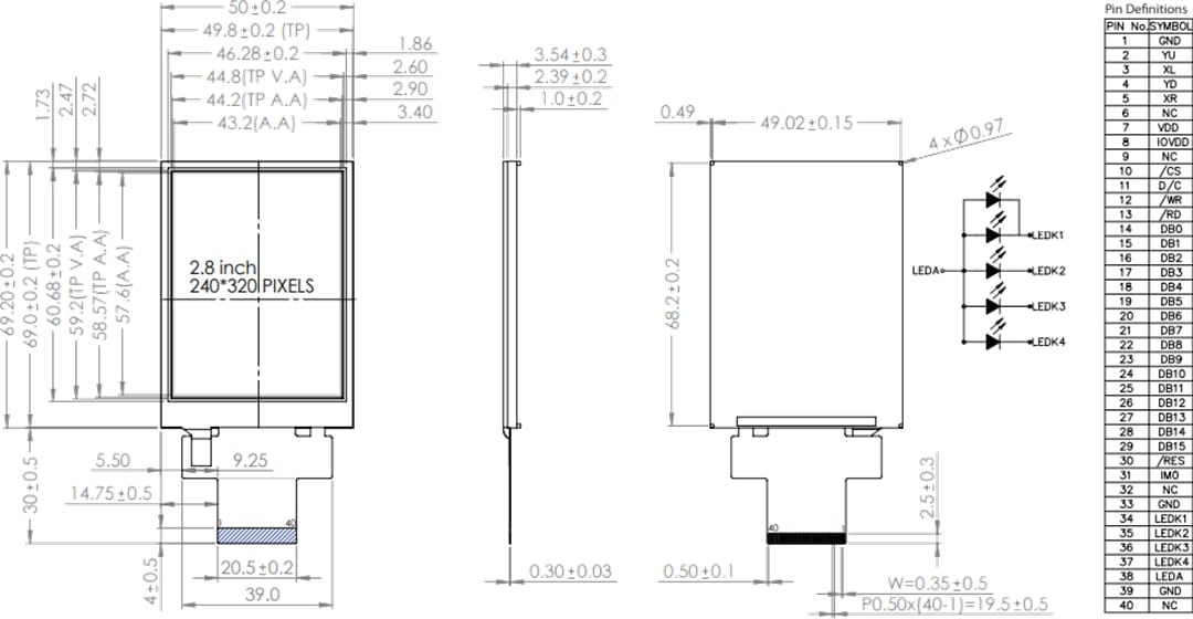 Mechanical Drawing - Newhaven Display 2.8