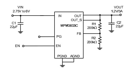 Application Circuit Diagram - Monolithic Power Systems (MPS) MPM3833C Step-Down Power Modules