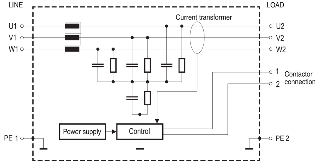 Application Circuit Diagram - EPCOS / TDK LeaXield™ 3-Line Active Leakage Current Filter