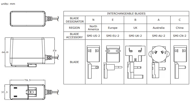Mechanical Drawing - CUI Inc SMI36 AC-DC Power Supplies