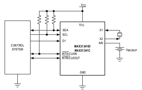 Application Circuit Diagram - Analog Devices Inc. MAX31341C Real Time Clock
