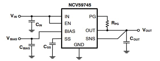 Application Circuit Diagram - onsemi NCV59745 Linear Voltage Regulator