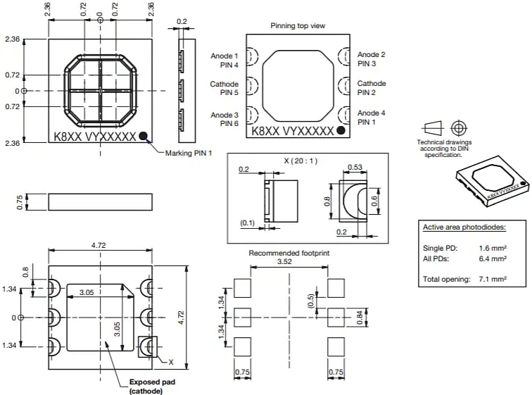 Mechanical Drawing - Vishay Semiconductors K857 Silicon PIN Photodiodes