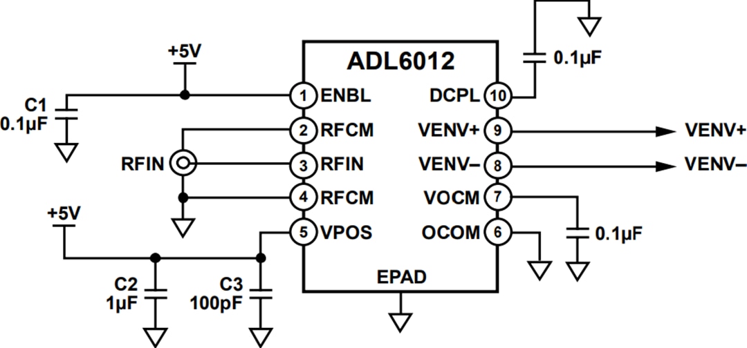 Application Circuit Diagram - Analog Devices Inc. ADL6012 Fast Envelope Detector (2-67GHz,500MHz BW)
