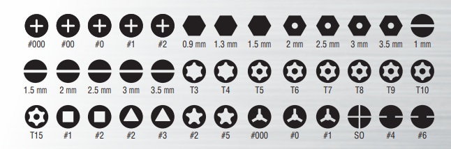 Chart - Klein Tools All-In-1  Precision Screwdriver Set