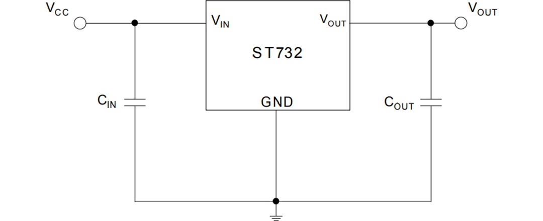 Application Circuit Diagram - STMicroelectronics ST732 28V Low-Dropout Regulators