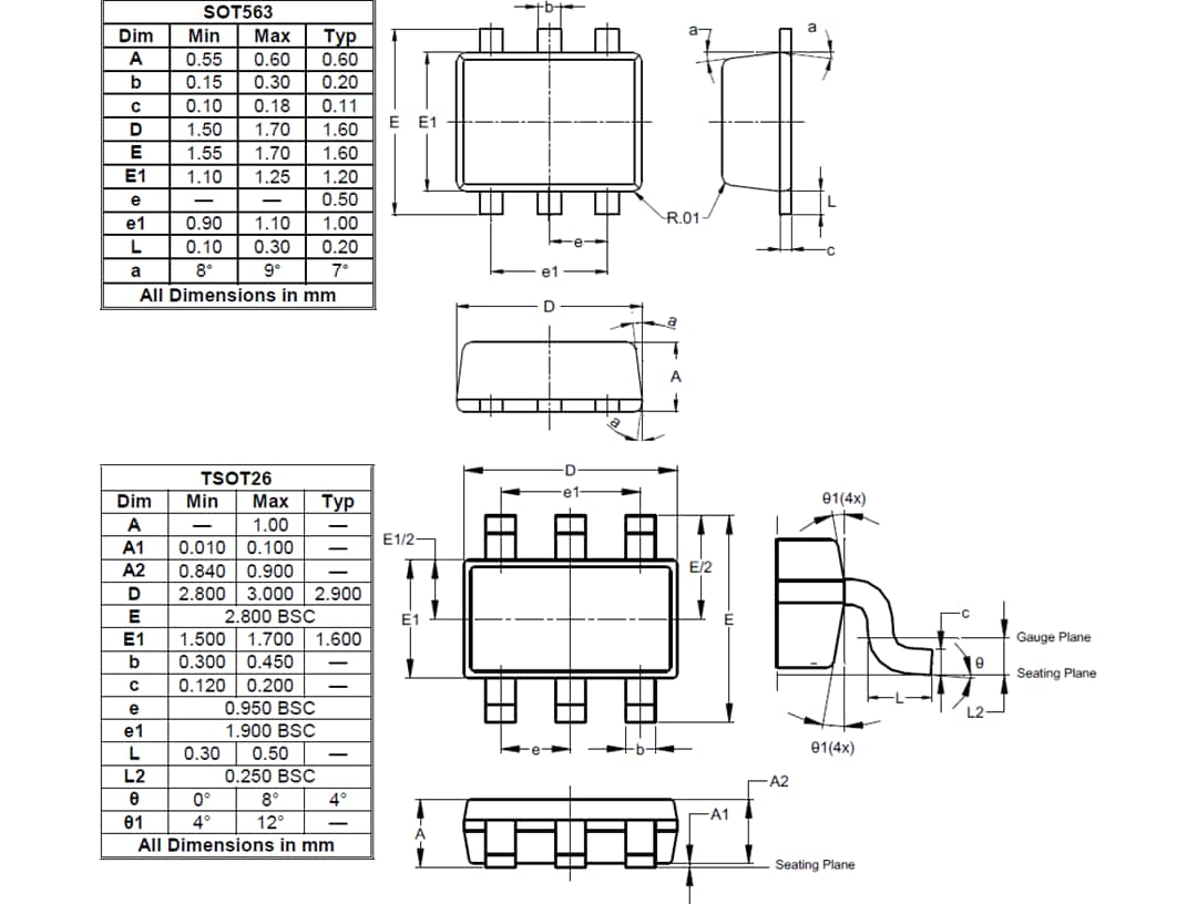 Mechanical Drawing - Diodes Incorporated AP62300/1 & AP62300T Synchronous Buck Converters