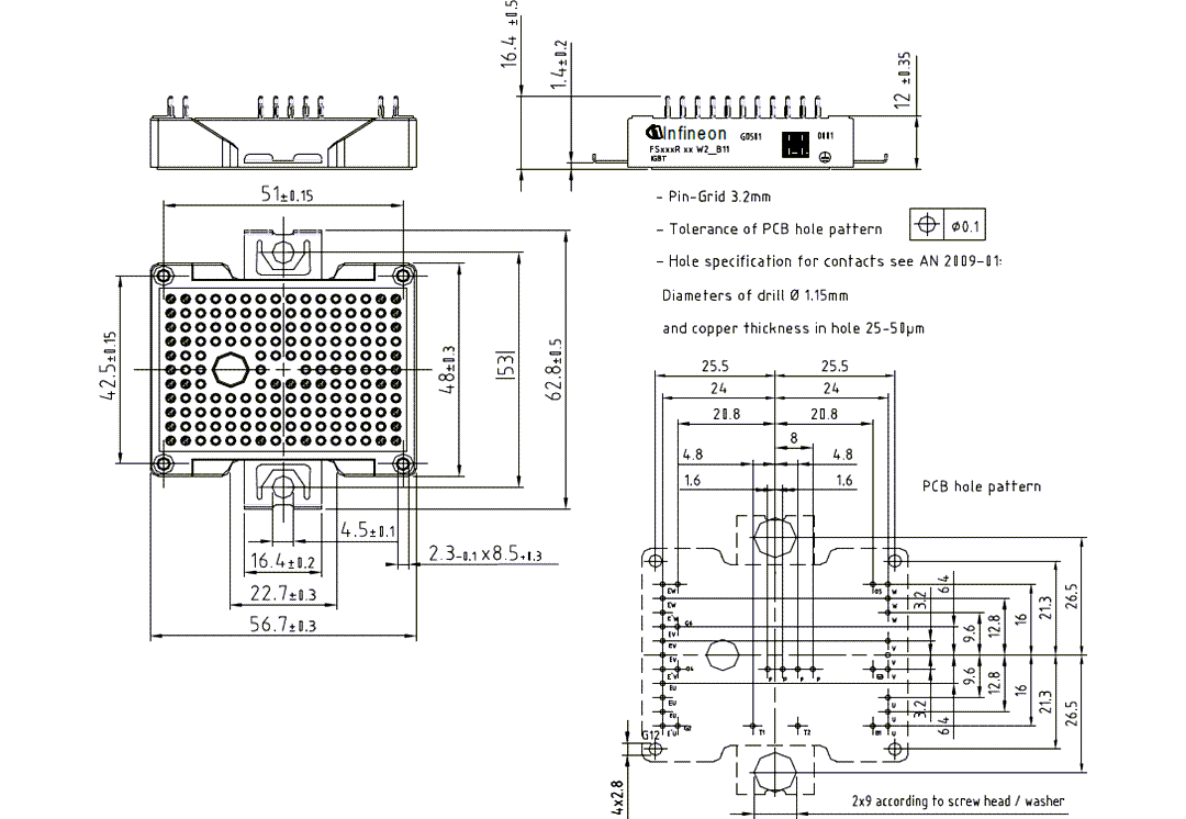 Mechanical Drawing - Infineon Technologies FS50R12W2T7 & FS75R12W2T7 EasyPACK™ IGBT Modules