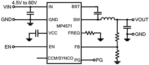 Application Circuit Diagram - Monolithic Power Systems (MPS) MP4571 High-Efficiency Synchronous Buck Converters