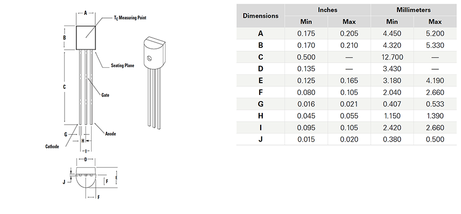 Littelfuse Sx02xSx EV 1.5A Sensitive SCR Thyristors