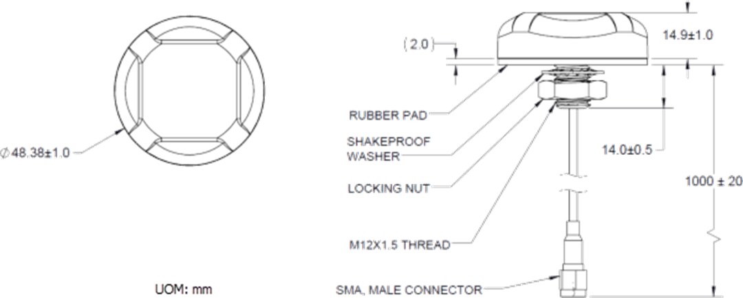Mechanical Drawing - TE Connectivity GNS1559MPF Mini GNSS