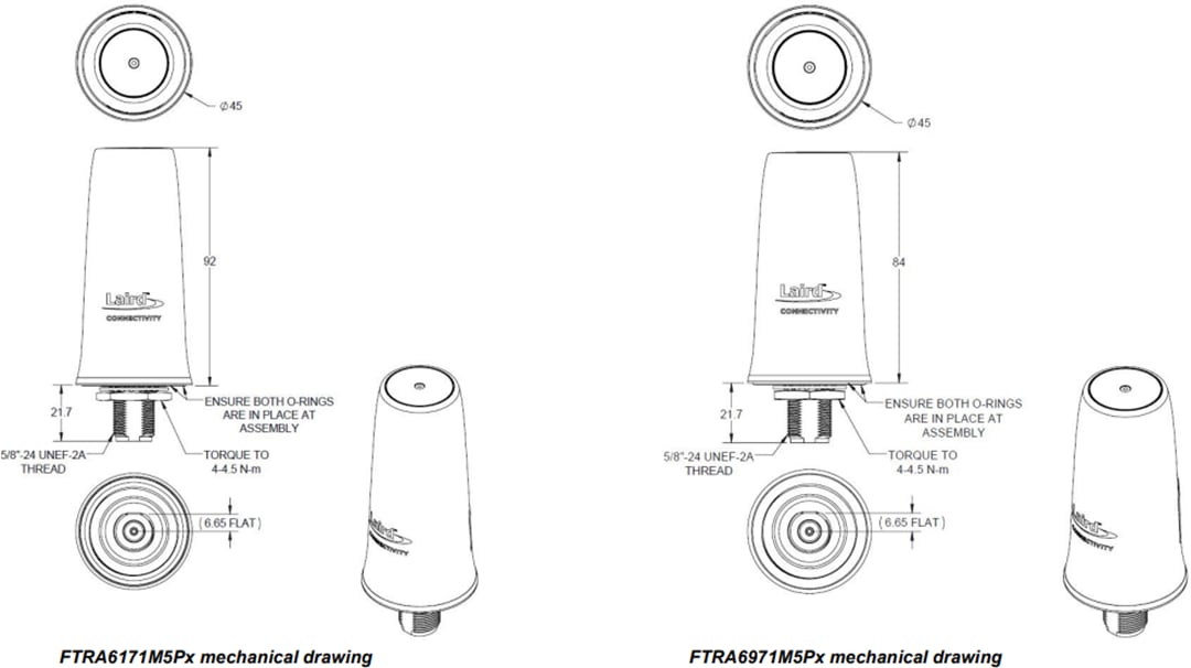 Mechanical Drawing - TE Connectivity 5G Phantom Low-Profile On-Ground Plane Antennas
