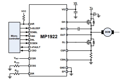 Application Circuit Diagram - Monolithic Power Systems (MPS) MP1922 H-Bridge Gate Drivers