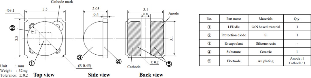 Mechanical Drawing - Stanley Electric UV-A LEDs