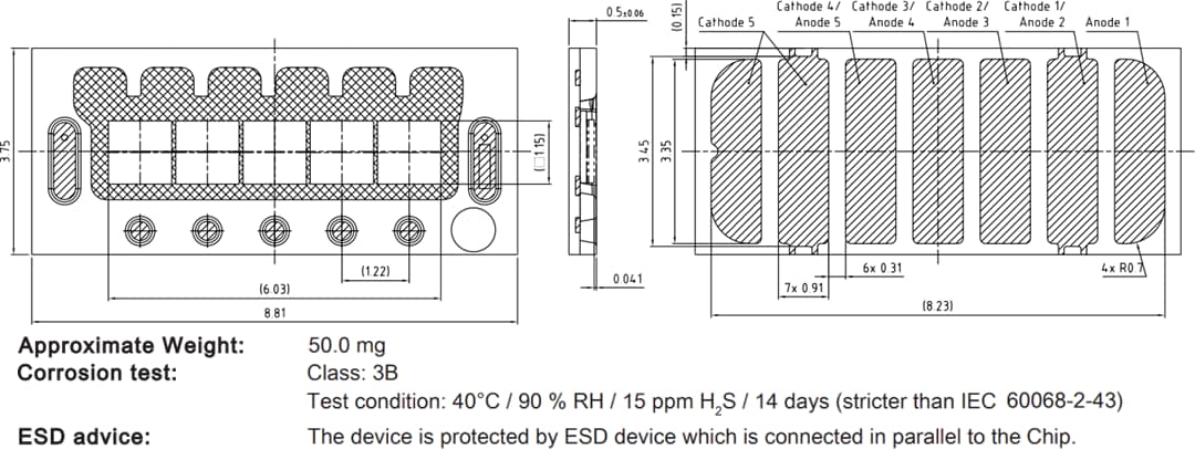 Mechanical Drawing - ams OSRAM OSLON® Black Flat X KW5 HQL631.TK LEDs (5 Chip)