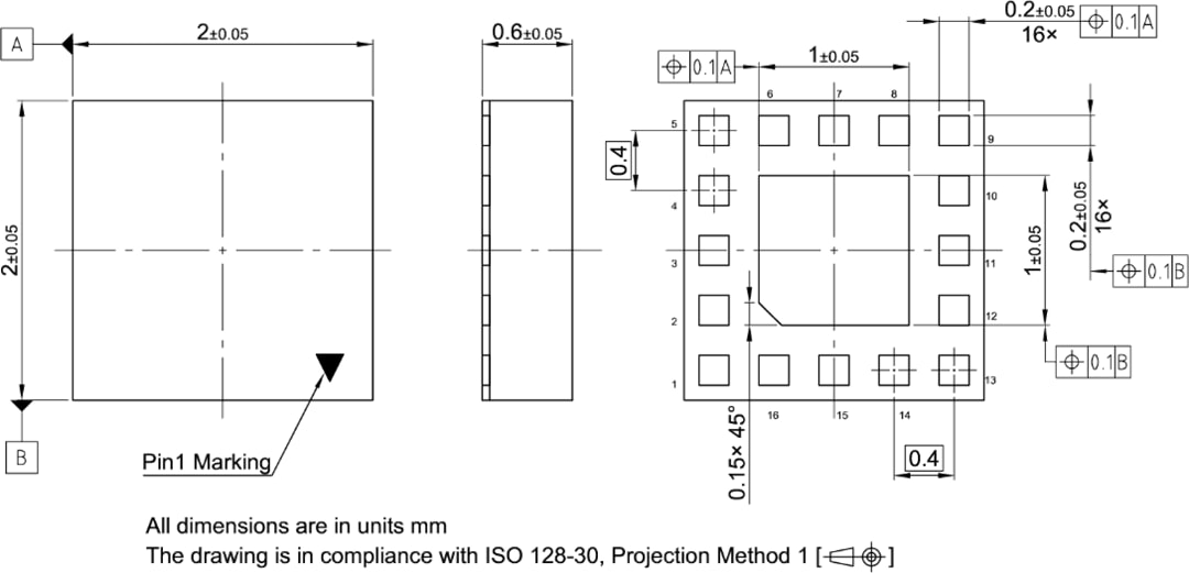 Mechanical Drawing - Infineon Technologies BGSX33M5U16 RF CMOS Switch