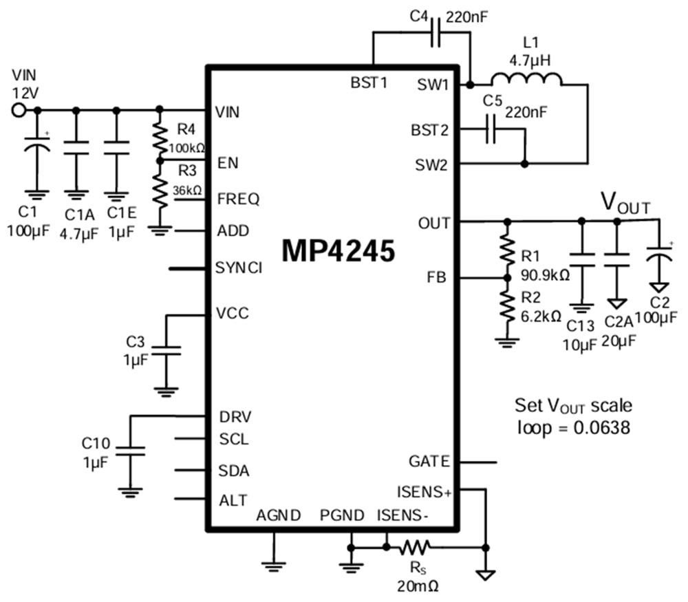 Application Circuit Diagram - Monolithic Power Systems (MPS) MP4245 Buck-Boost Converter
