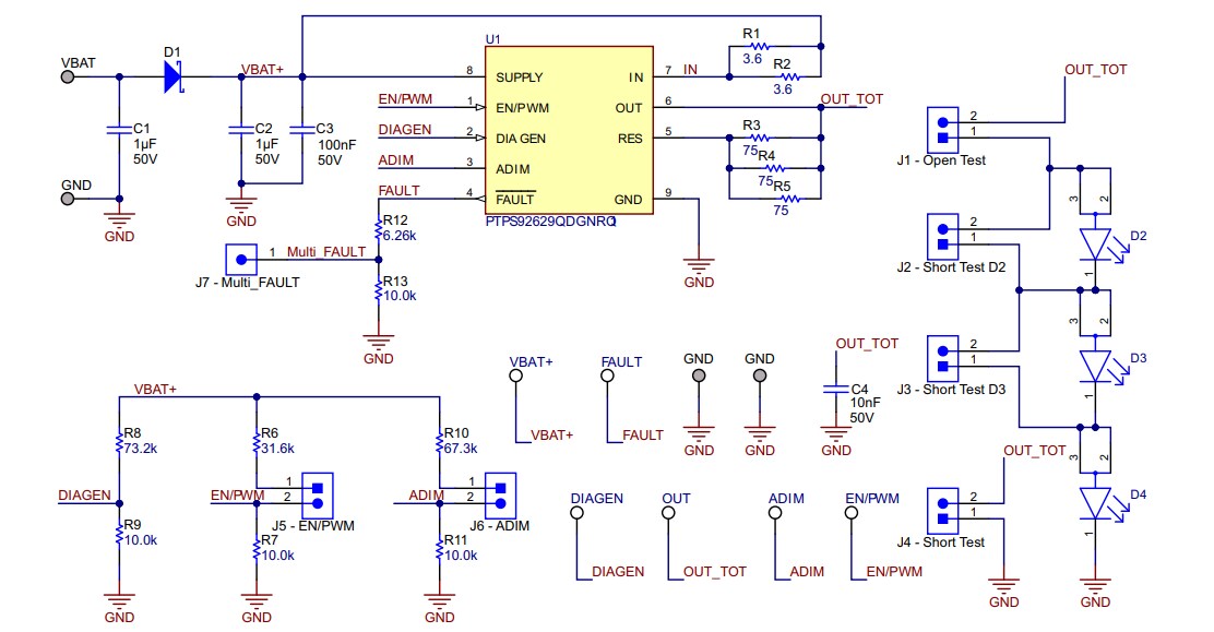 Schematic - Texas Instruments TPS92629Q1EVM Evaluation Module
