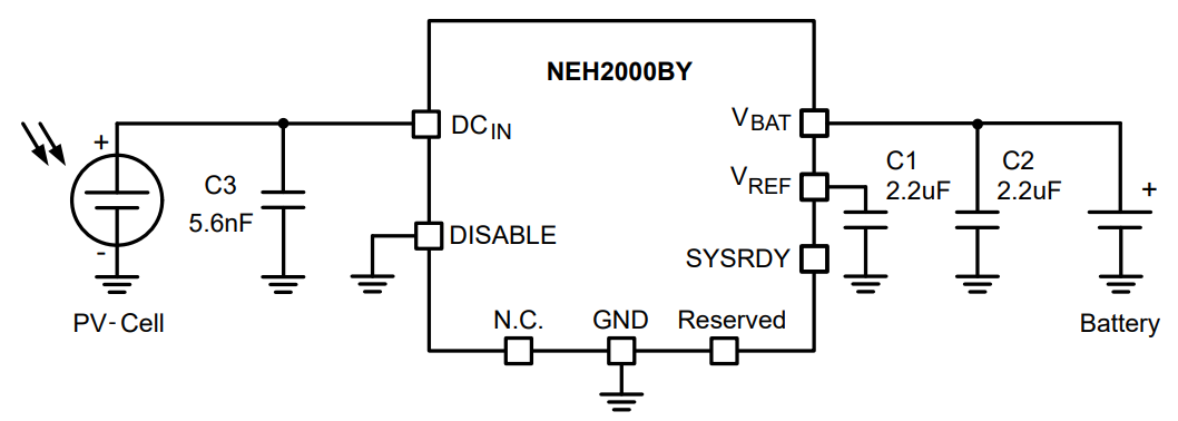 Application Circuit Diagram - Nexperia NEH2000BYJ Energy Harvesting PMIC