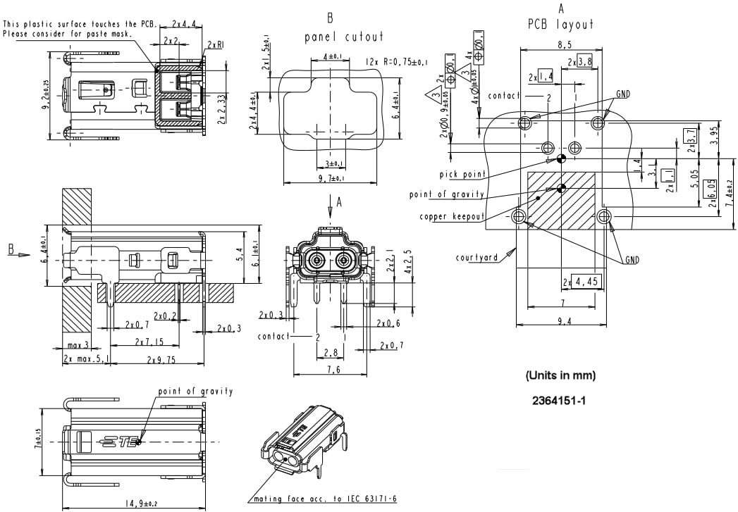 Mechanical Drawing - TE Connectivity SPE T1 Industrial Connectors IP20