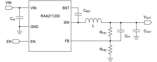 Application Circuit Diagram - Renesas Electronics RAA211230 Synchronous Buck Regulator