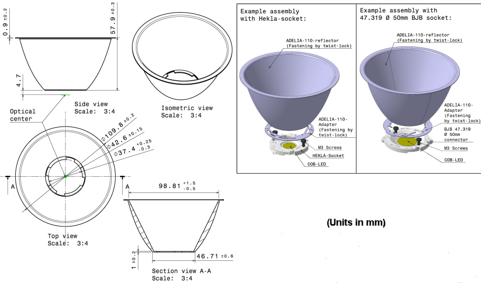 Mechanical Drawing - Ledil ADELIA-110 LED Lighting Reflectors