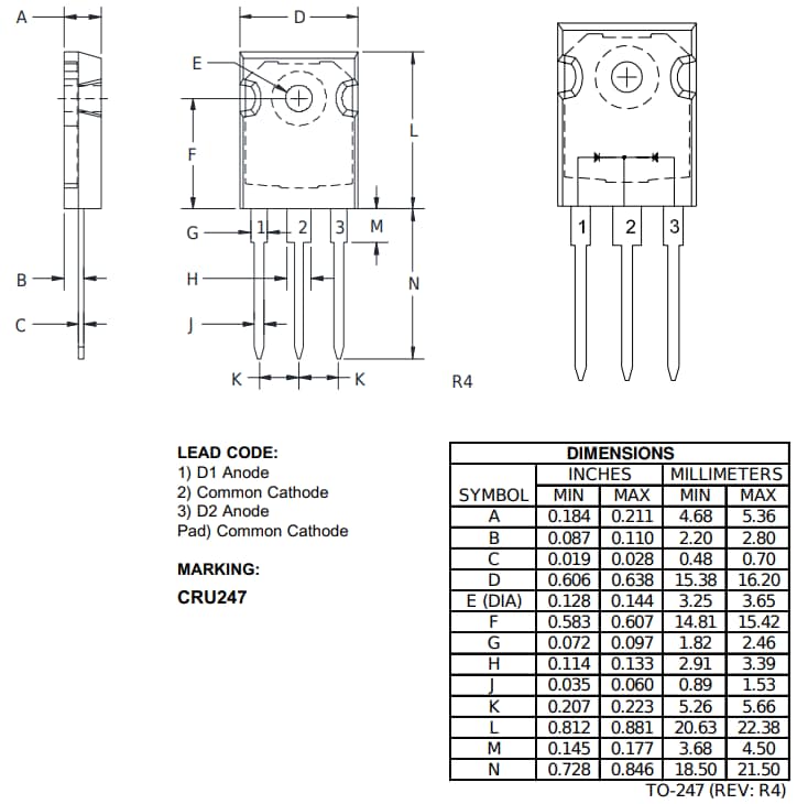 Mechanical Drawing - Central Semiconductor CRU247 Rectifier Diodes