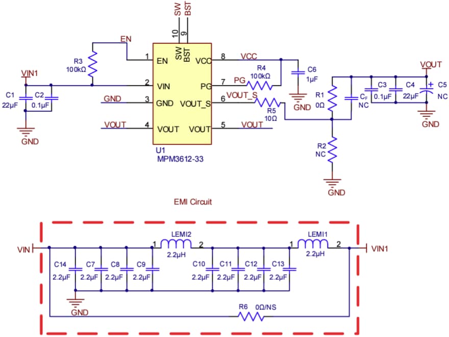 Schematic - Monolithic Power Systems (MPS) EVM3612-33-LQ-00A Evaluation Board