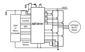 Application Circuit Diagram - Allegro MicroSystems AMT49100 & AMT49101 Three-Phase MOSFET Drivers