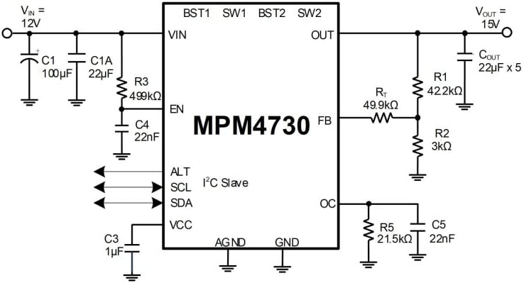 Application Circuit Diagram - Monolithic Power Systems (MPS) MPM4730 Buck-Boost Modules