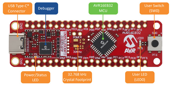 Microchip Technology AVR16EB32 Curiosity Nano Eval Kit (EV73J36A)