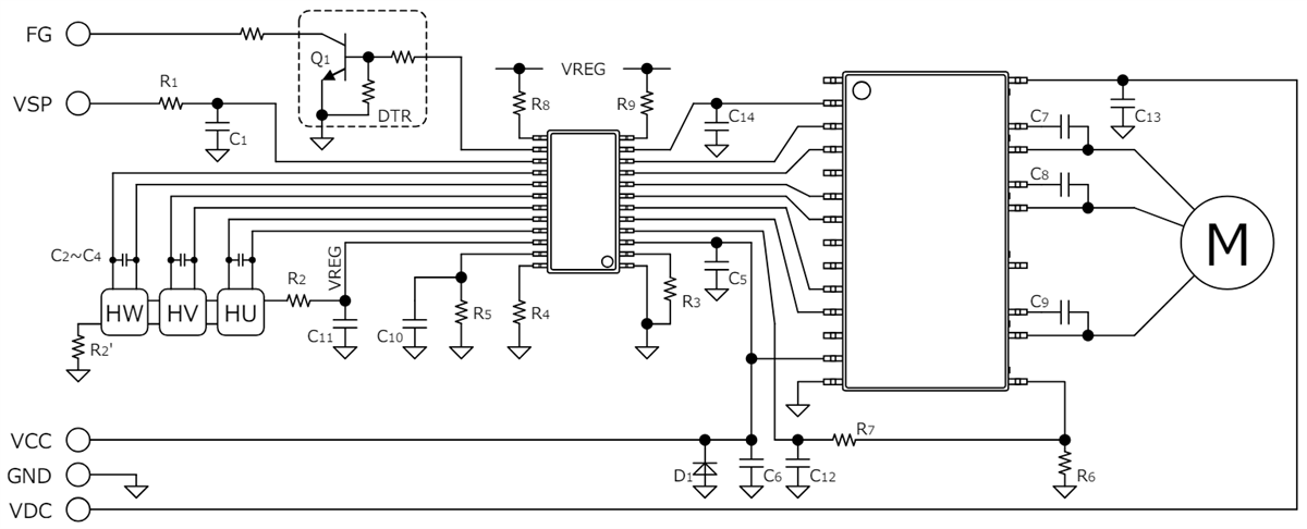 Application Circuit Diagram - ROHM Semiconductor BD2601xBFS 3-Phase Brushless Fan Motor Controllers