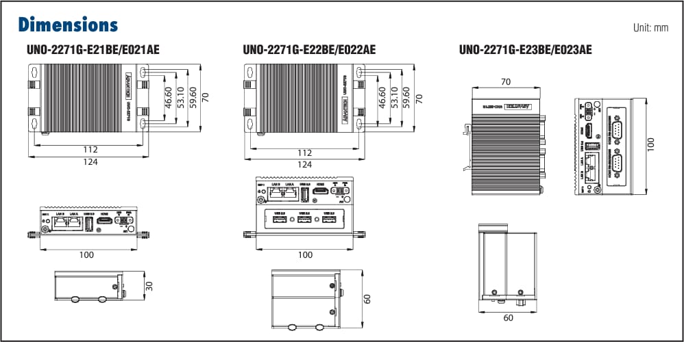 Mechanical Drawing - Advantech Preconfigured UNO-2271G Edge IoT Gateway