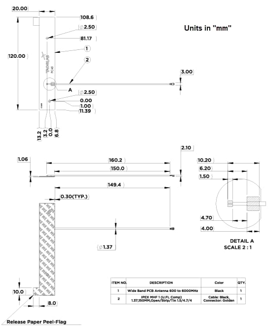 Mechanical Drawing - Taoglas PC45 PCB Antenna