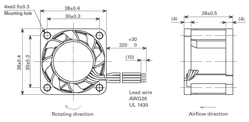 Mechanical Drawing - Sanyo Denki San Ace 38 9HVA High Static Pressure DC Fans