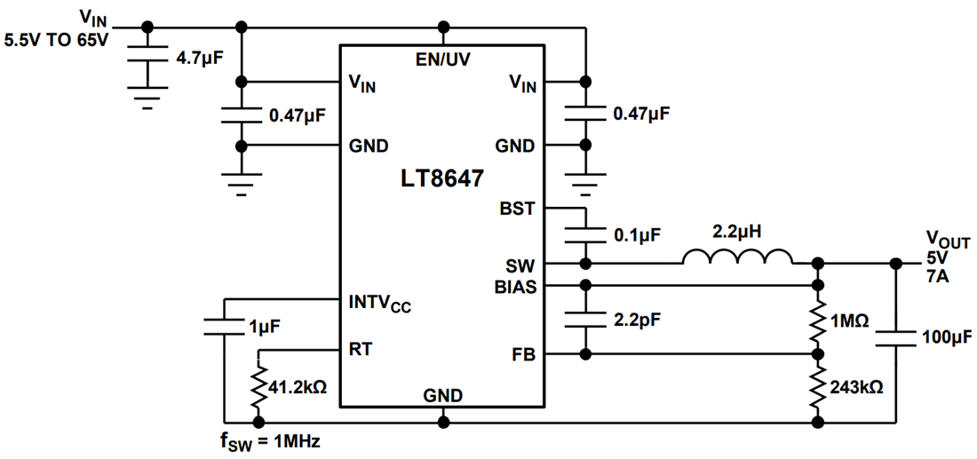 Application Circuit Diagram - Analog Devices Inc. LT8647 Synchronous Step-Down Regulator