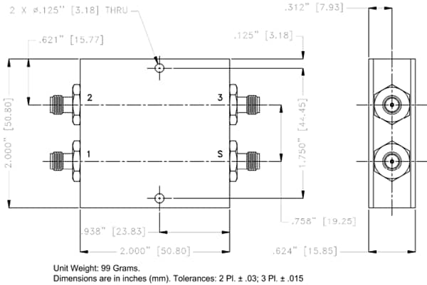 Mechanical Drawing - Mini-Circuits Z4BT-2R15GW+ Coaxial Bias-Tee/Diplexer