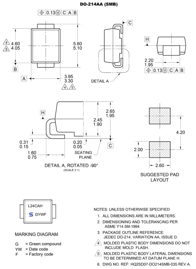 Mechanical Drawing - Taiwan Semiconductor LSMB24CAH TVS Diode